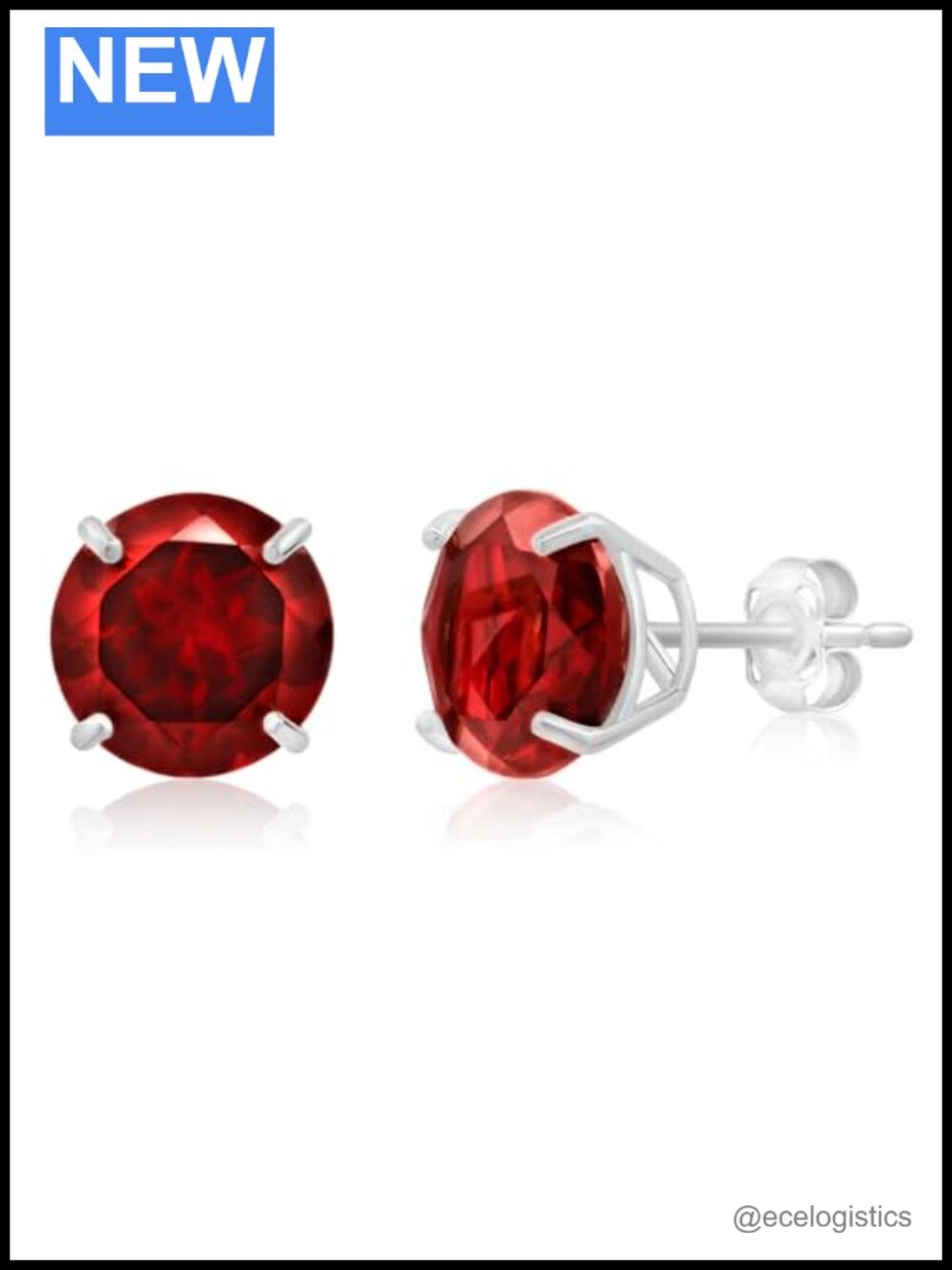 14K White Gold 9MM Large Round Created Ruby Stud Earrings for Women